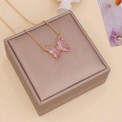 Pink Butterfly Necklace