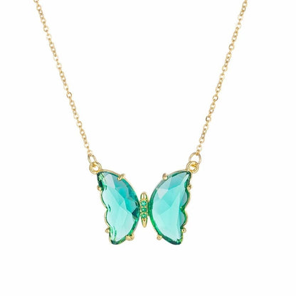 Blue crystal butterfly pendant necklace